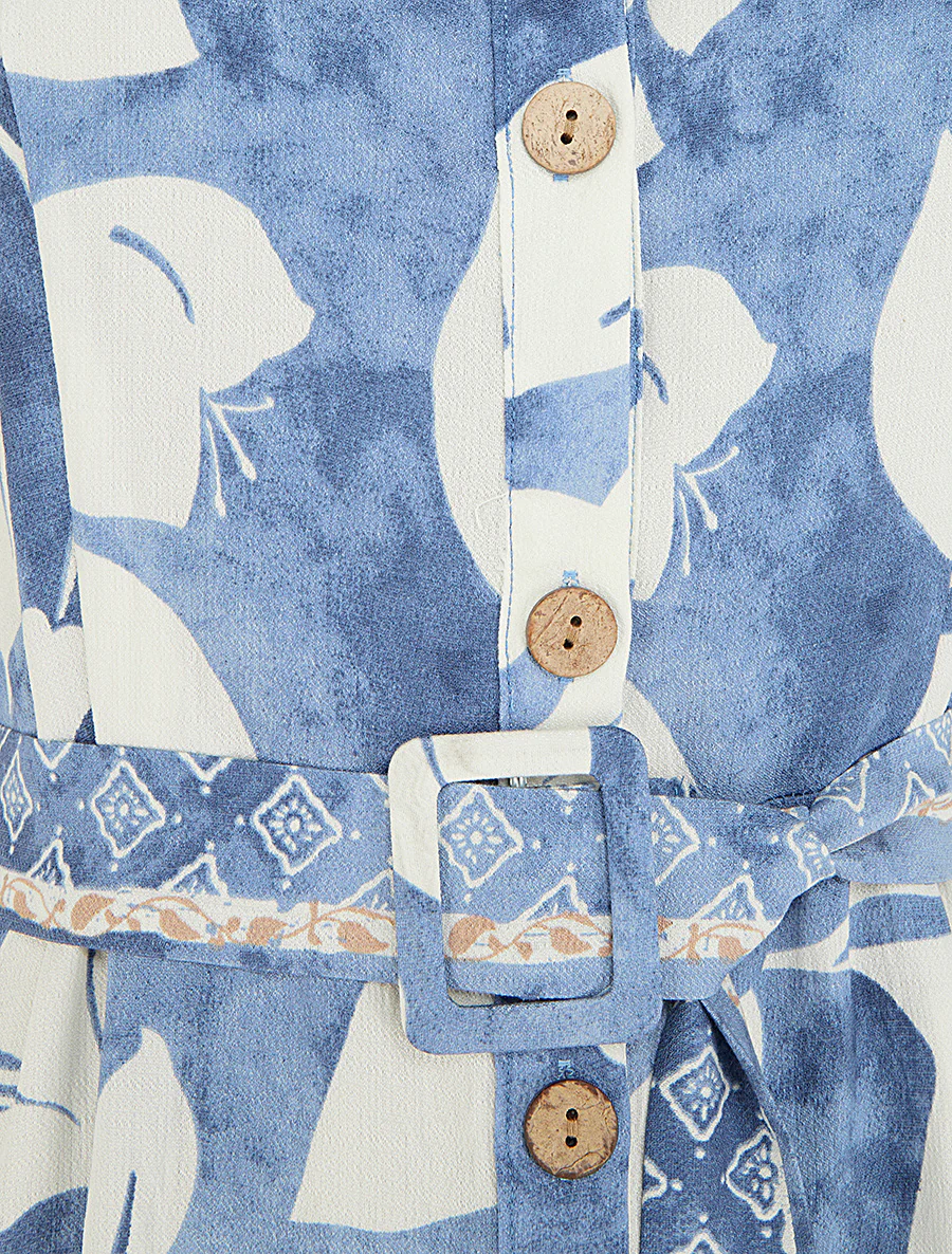 Jurk met tropische bloemenprint - Lichtblauw - Image 3