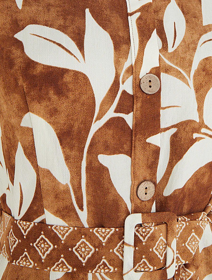 Jurk met tropische bloemenprint - Kameel - Image 3