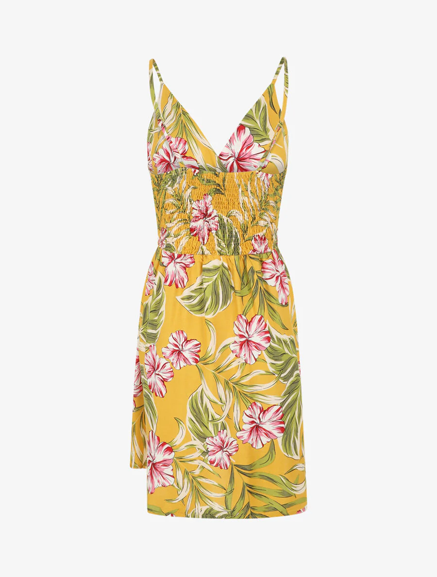 Jurk met tropische print en dunne bandjes - geel - Image 2