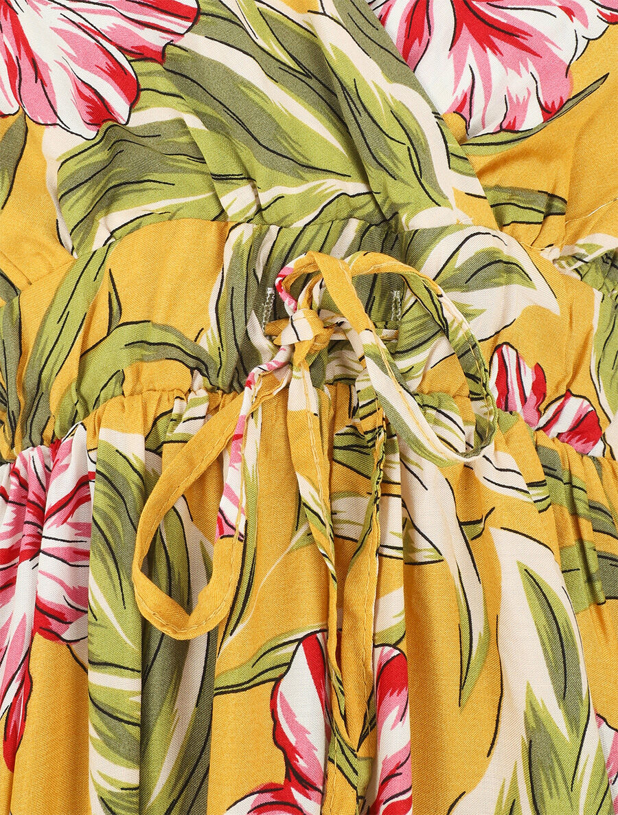 Jurk met tropische print en dunne bandjes - geel - Image 3