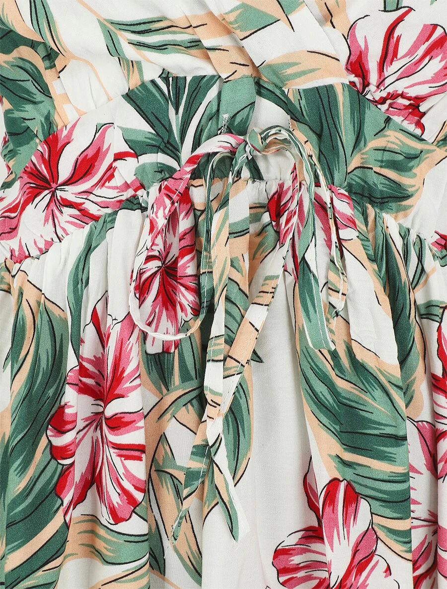 Jurk met tropische print en dunne bandjes - wit - Image 3