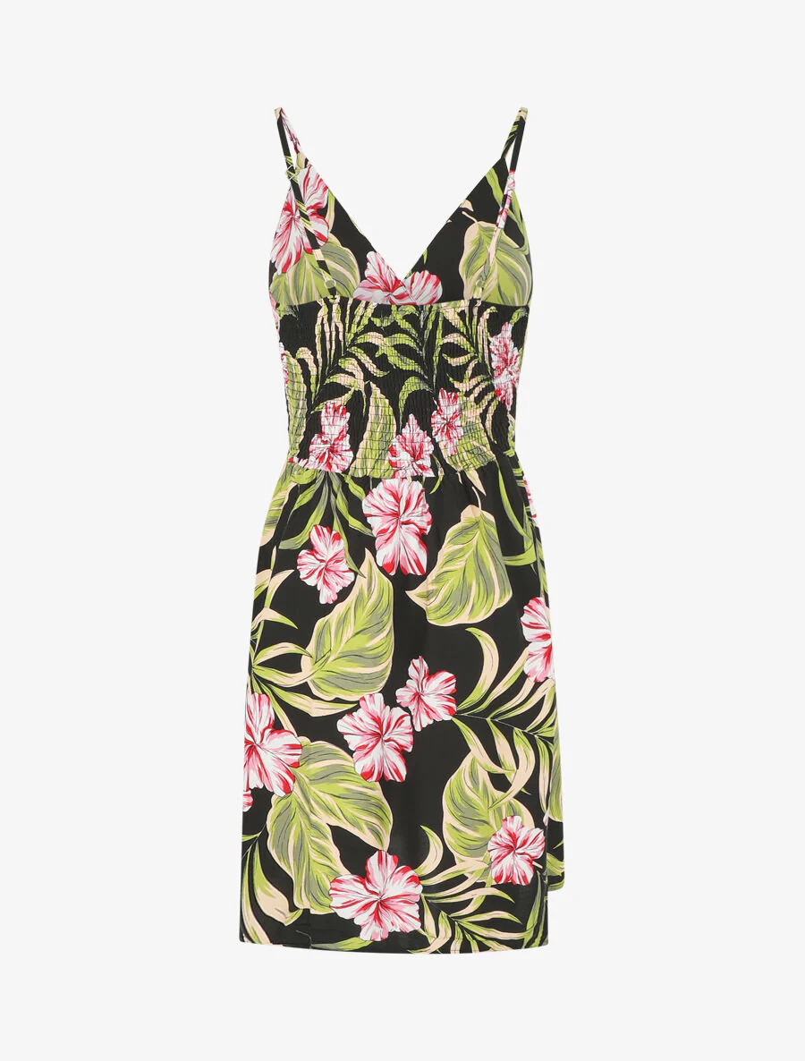 Jurk met tropische print en dunne bandjes - zwart - Image 2