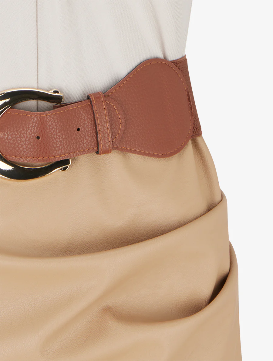 Jurk met twee materialen en V-hals - Beige - Image 3