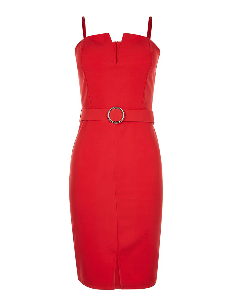 Jurk met V-hals en cups - rood