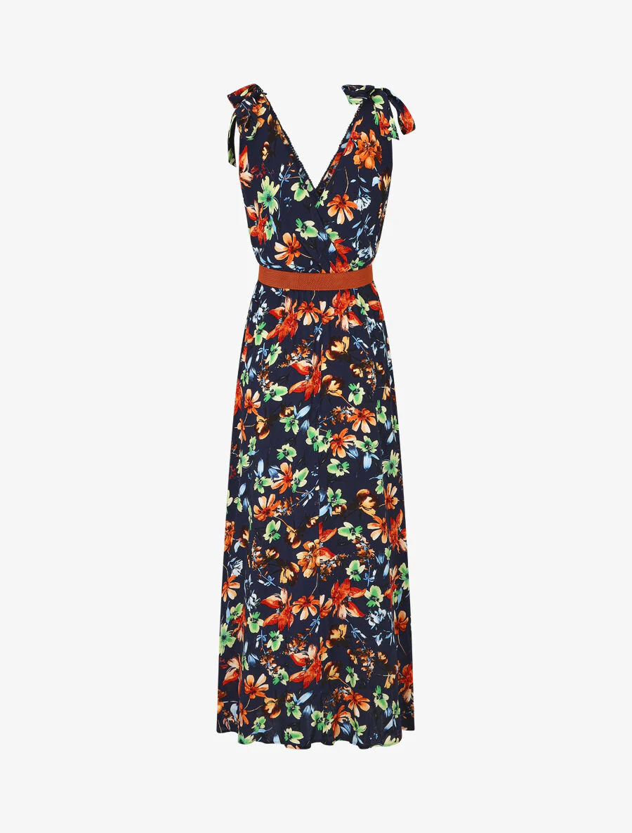 Jurk met V-hals met bloemige print - Marineblauw - Image 2