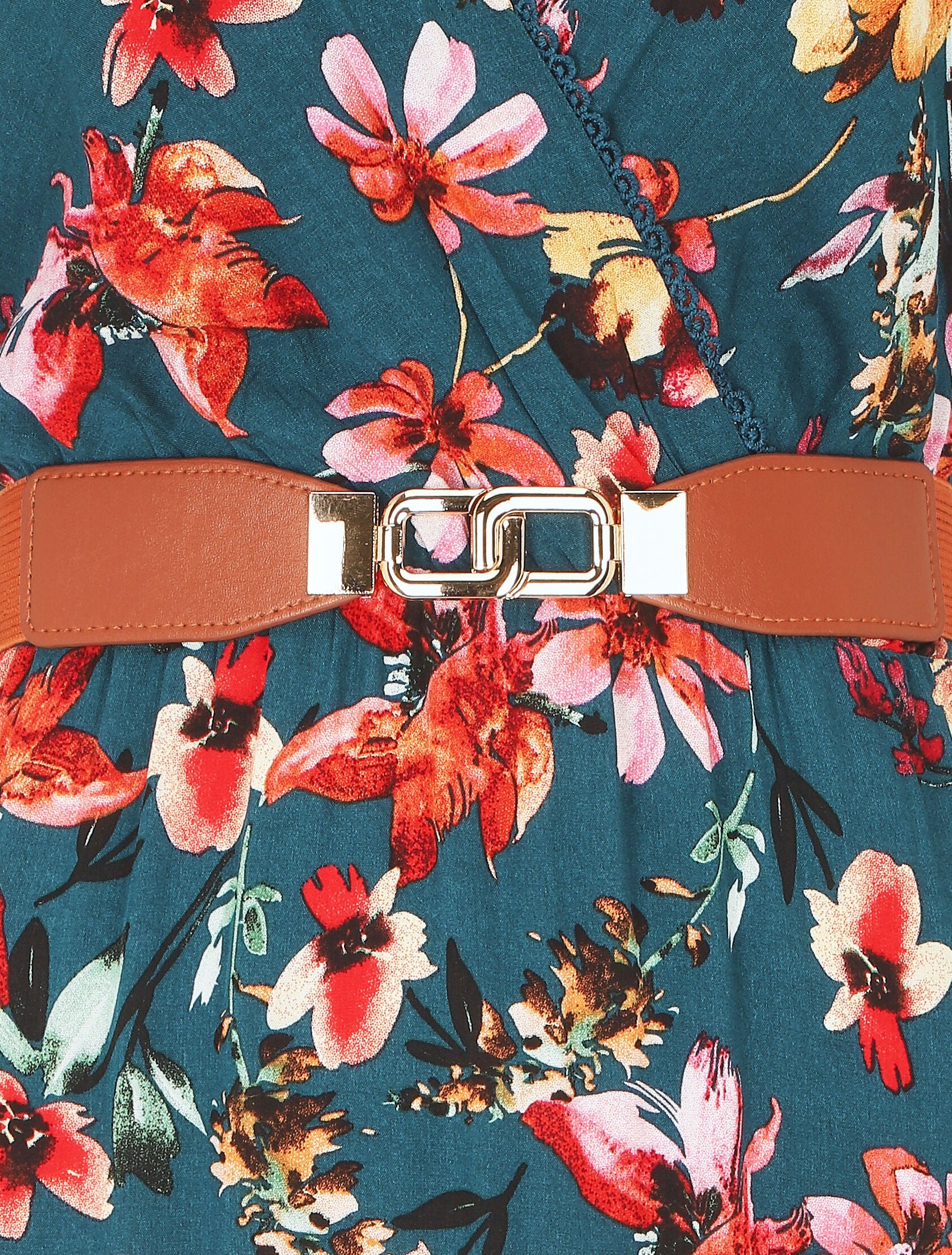 Jurk met V-hals met bloemige print - Blauwgroen - Image 3