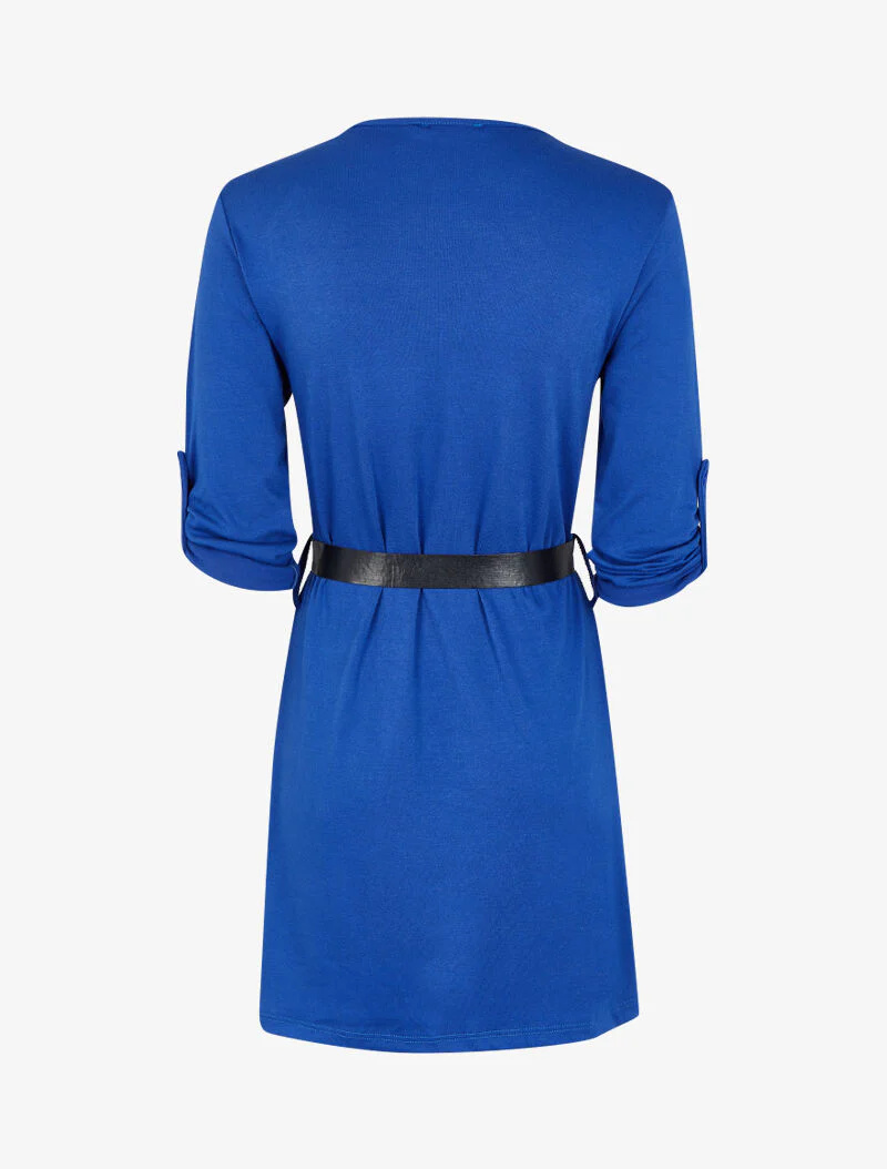Jurk met V-hals, ritssluiting en oprolbare lange mouwen - Elektrisch blauw - Image 2