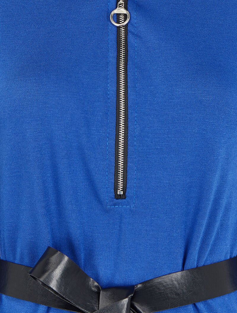 Jurk met V-hals, ritssluiting en oprolbare lange mouwen - Elektrisch blauw - Image 3