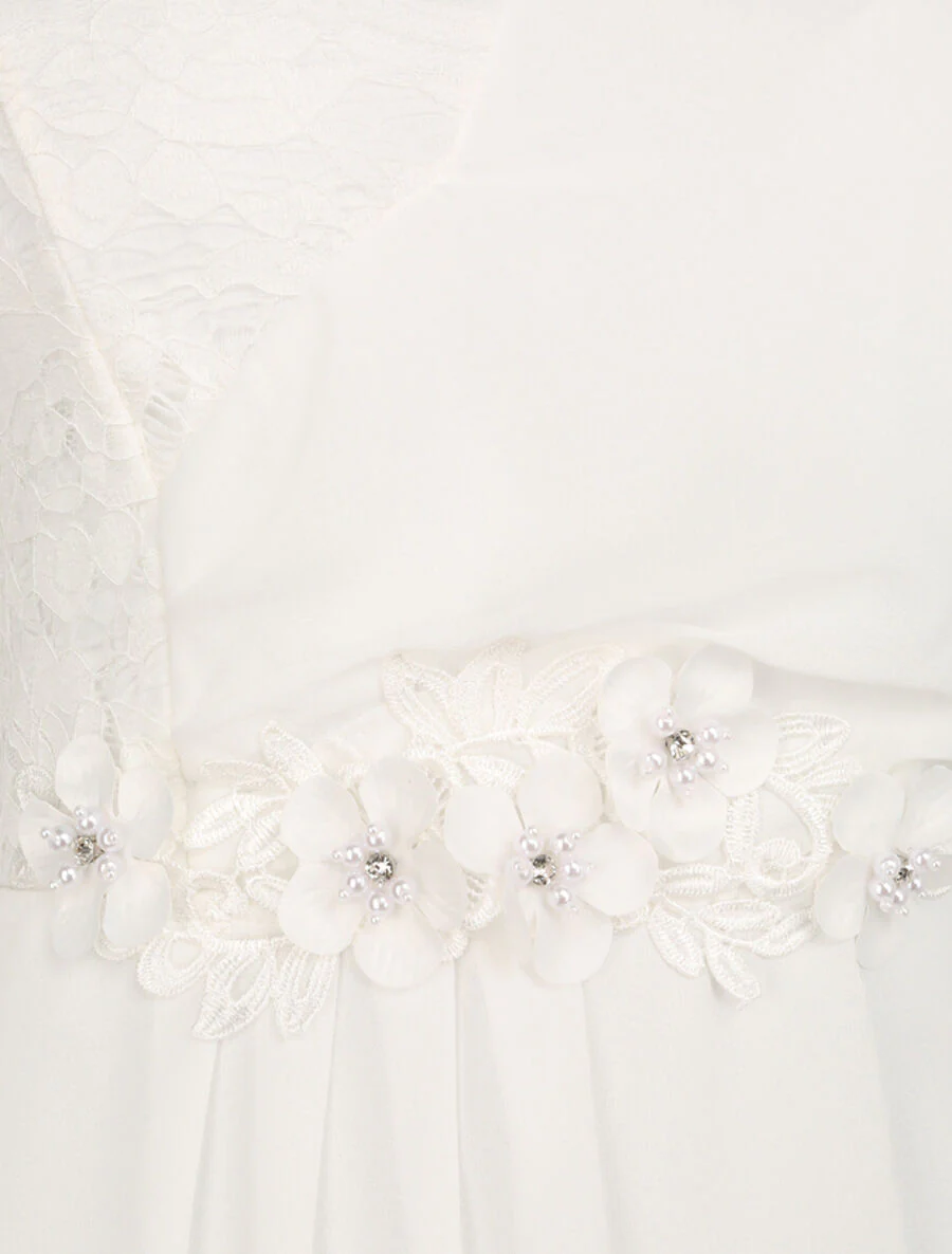 Jurk met ruches mouwen en bloemen en strass details - Wit - Image 3