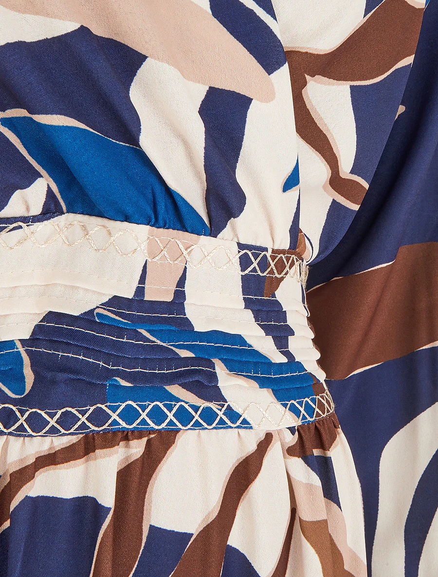 Jurk met wikkel halslijn en print - Marine - Image 3