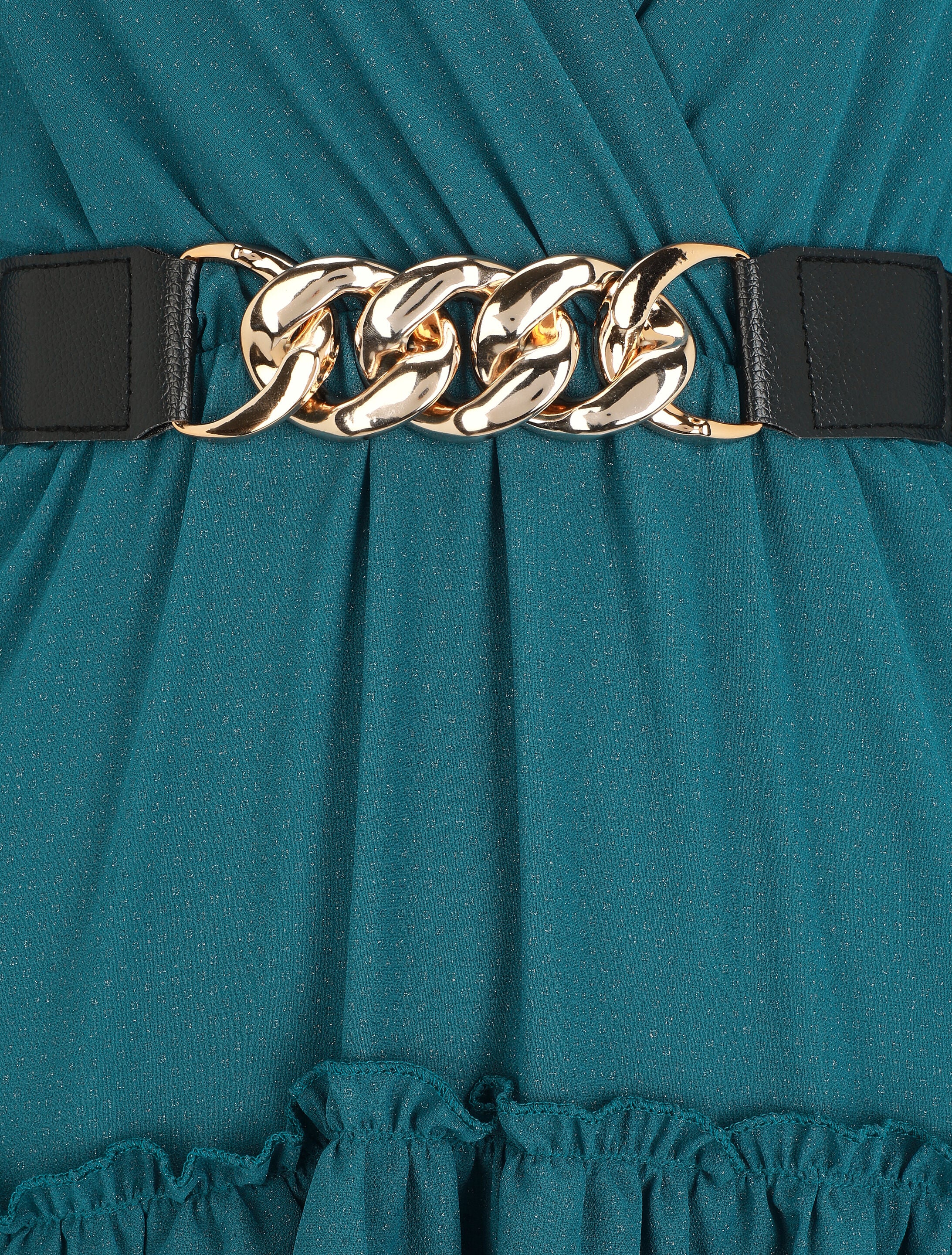Jurk met wikkelkraag en ruches - Blauwgroen - Image 3