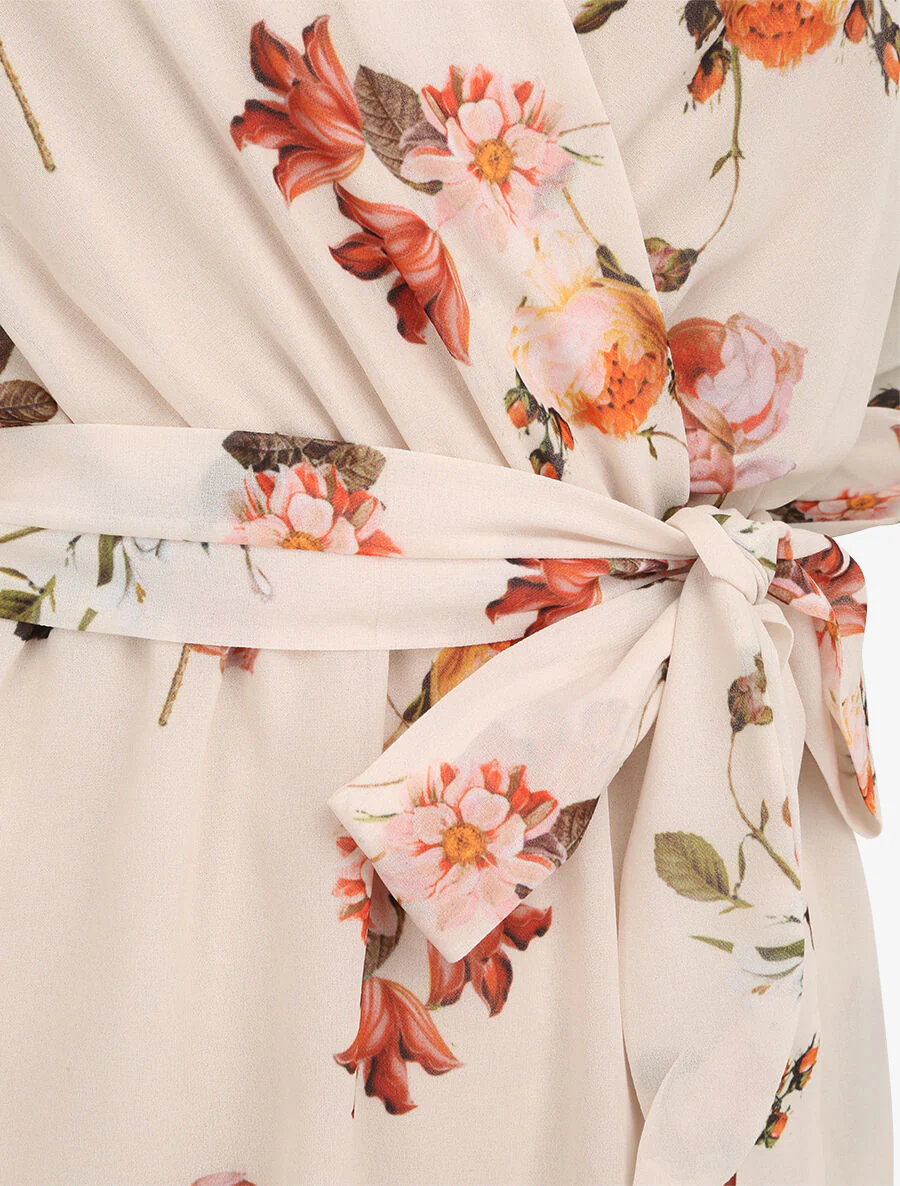 Jurk met wilde rozenprint en overslagkraag - Beige - Image 3