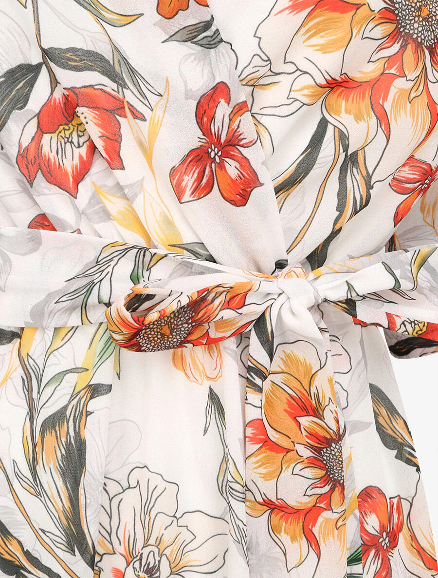 Zomerjurk met bloemenprint en overslagkraag - Wit - Image 3