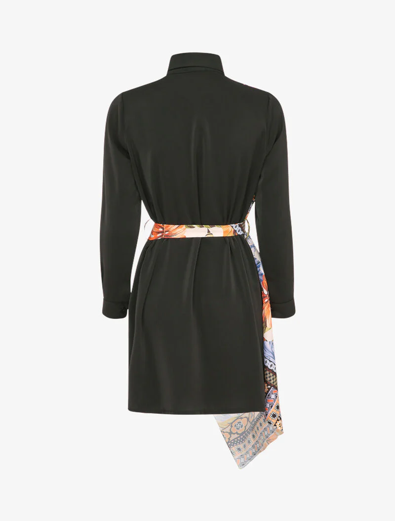 Asymmetrische overhemdjurk met sjaalprint - Zwart - Image 2