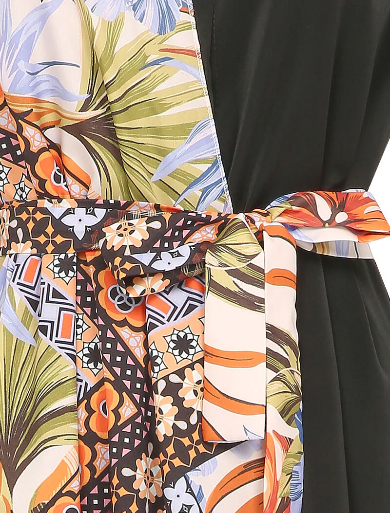 Asymmetrische overhemdjurk met sjaalprint - Zwart - Image 3
