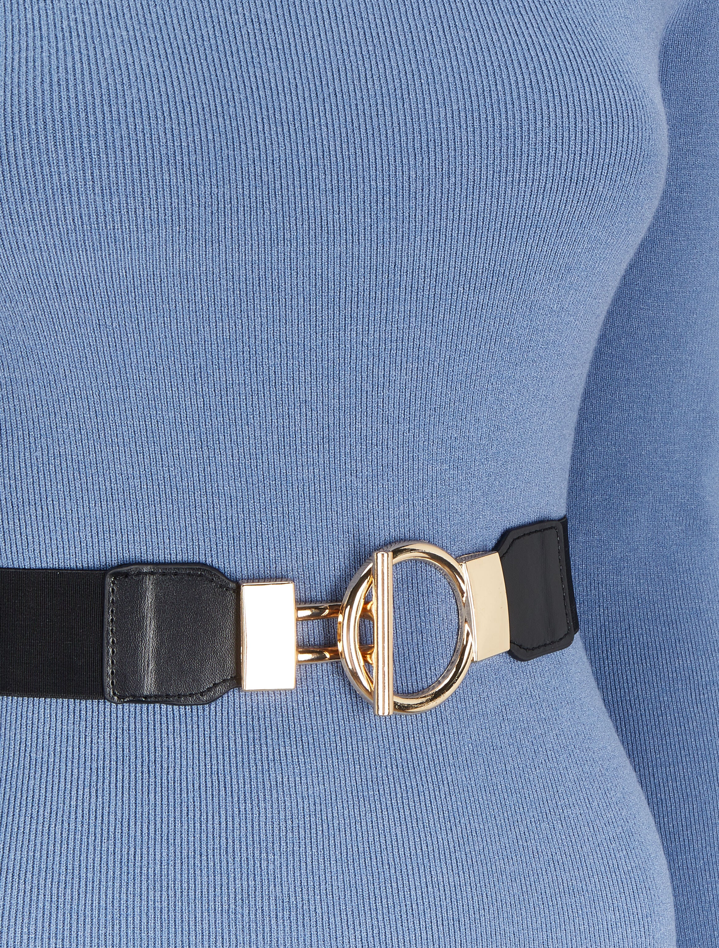 Effen trui jurk met gestileerde riem - Lichtblauw - Image 3