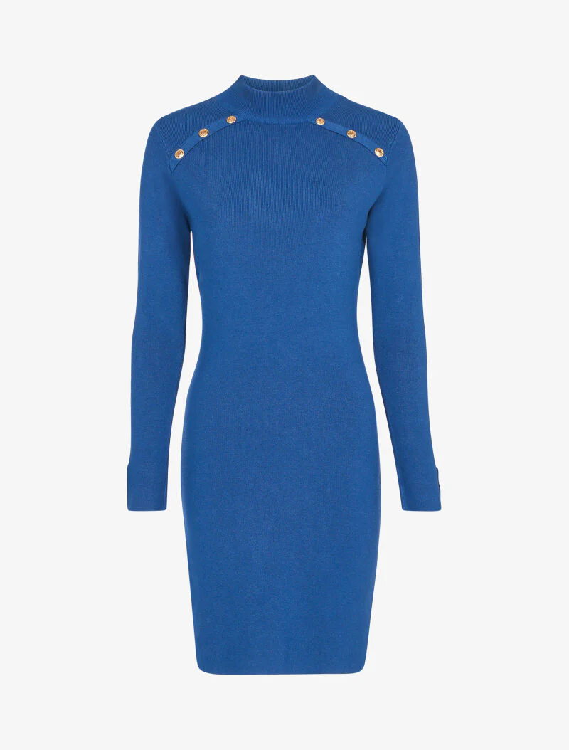 Trui jurk met contrasterende knopen - kar blauw