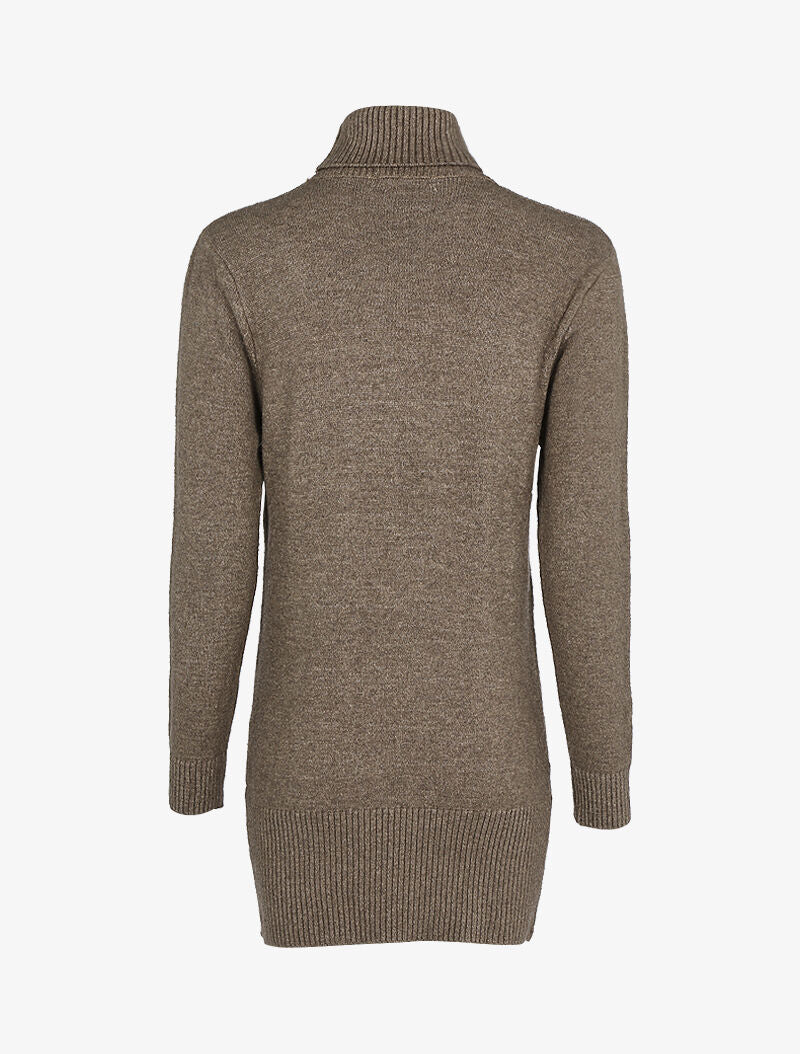 Gebreide jurk met textuurstrepen - taupe - Image 2