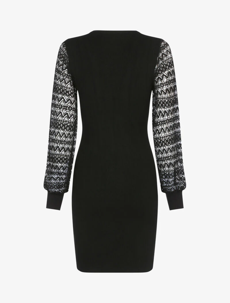 Trui-jurk met kanten mouwen - zwart - Image 2