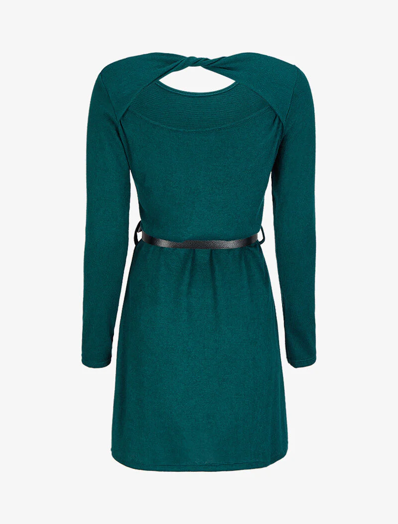 Open rug trui jurk met gedraaid detail - Dennengroen - Image 2
