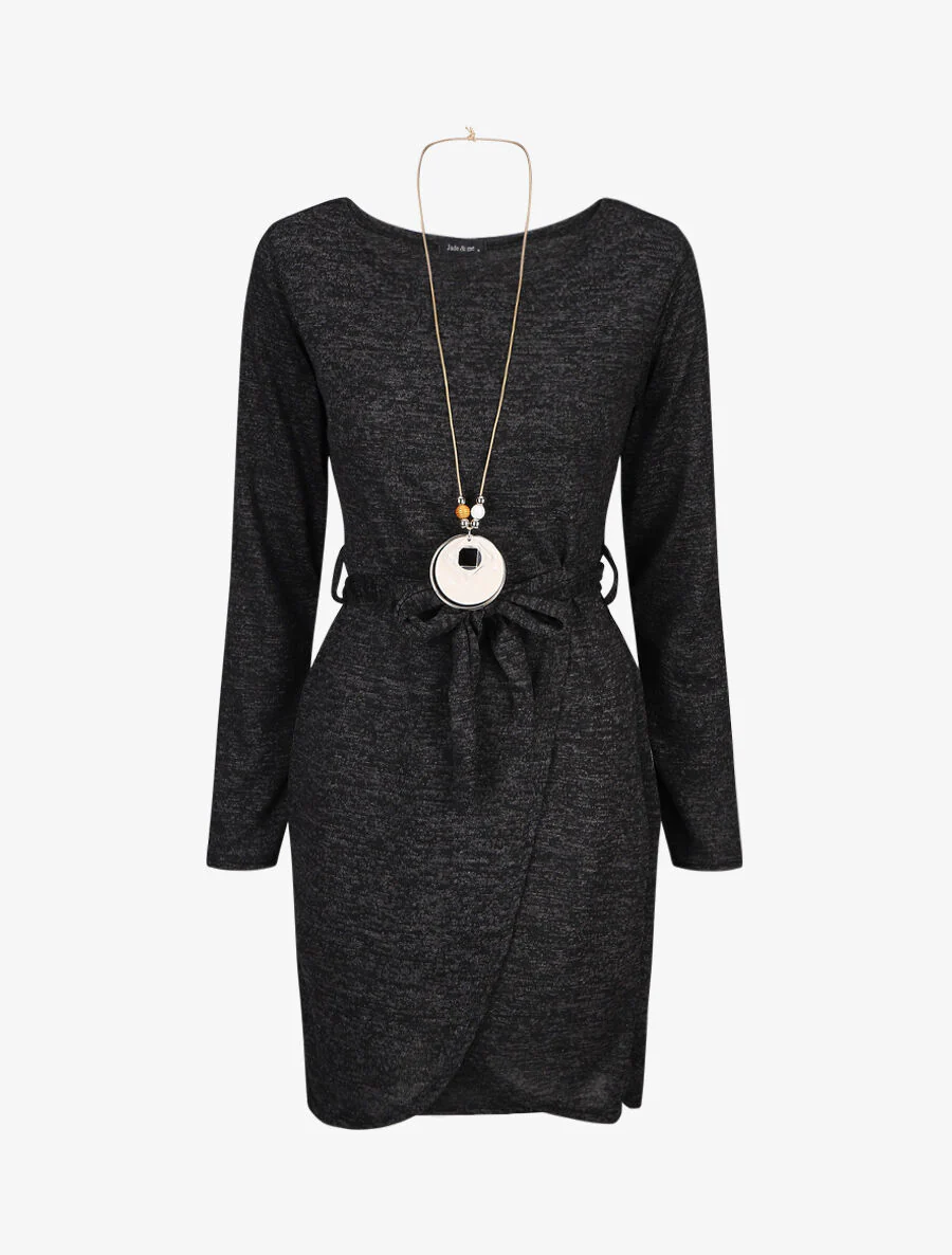 Wikkelstijl trui jurk - Zwart