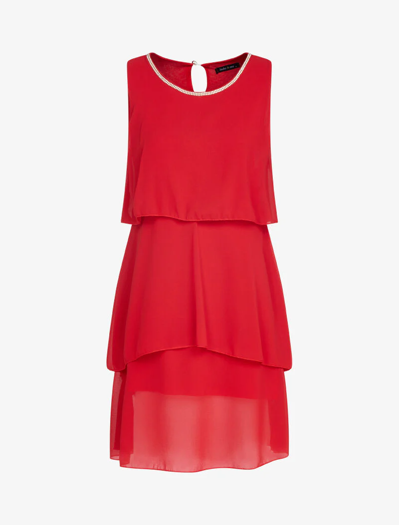 Jurk van chiffon met juweelhalslijn - rood