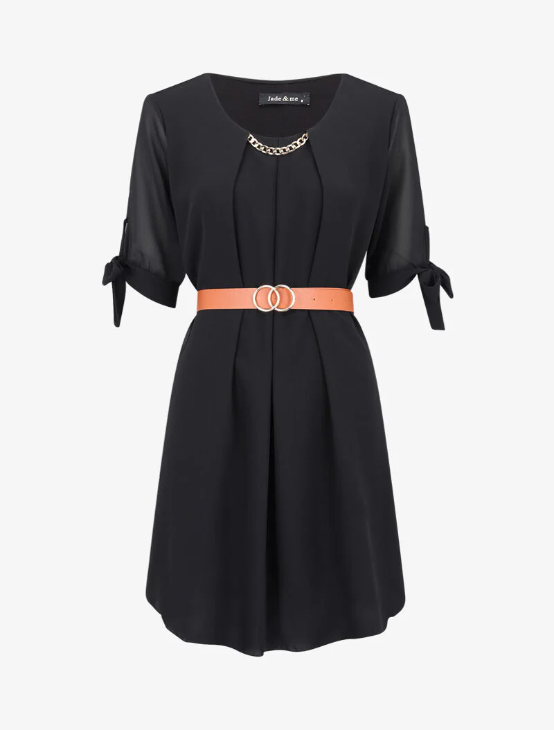Jurk van chiffon met kettingdetail - zwart
