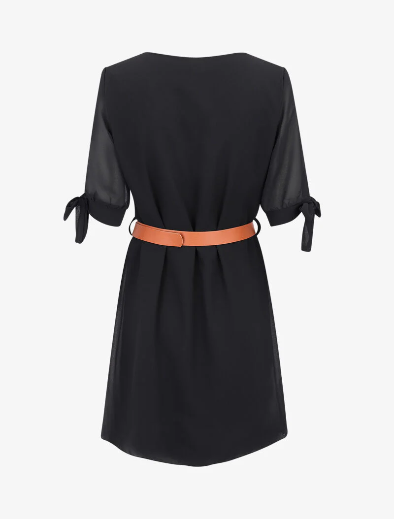 Jurk van chiffon met kettingdetail - zwart - Image 2