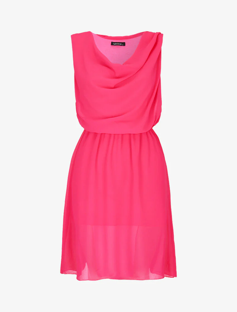 Jurk van voile met coltrui - fuchsia