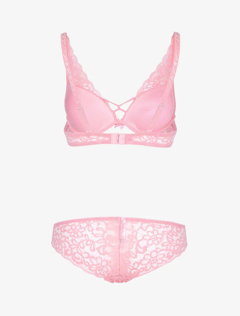 Set in gebloemd geschulpt kant - roze - Image 2