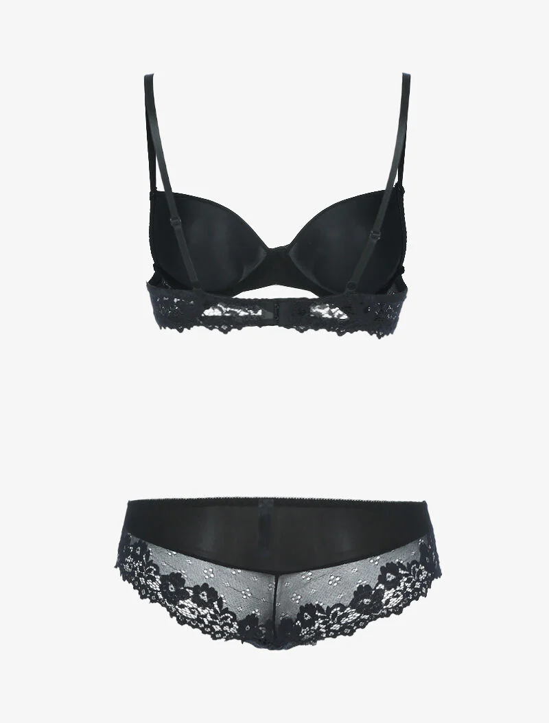 Kanten set met bloemen - zwart - Image 2