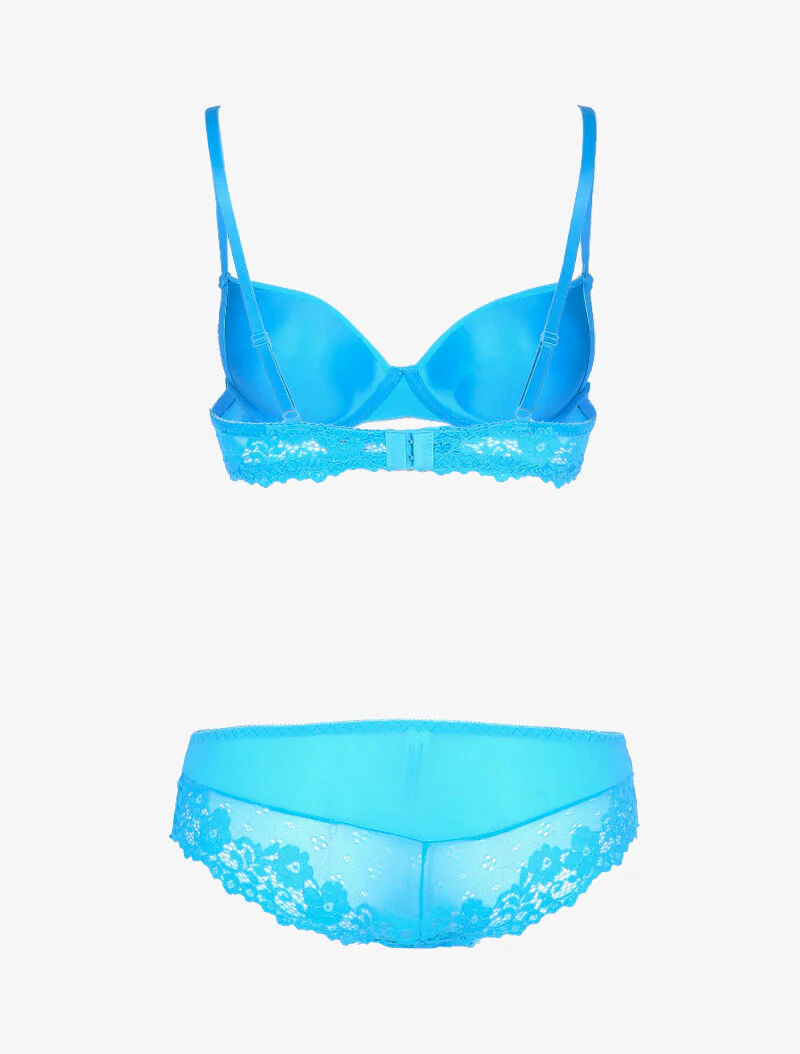 Kanten set met bloemen - blauw - Image 2