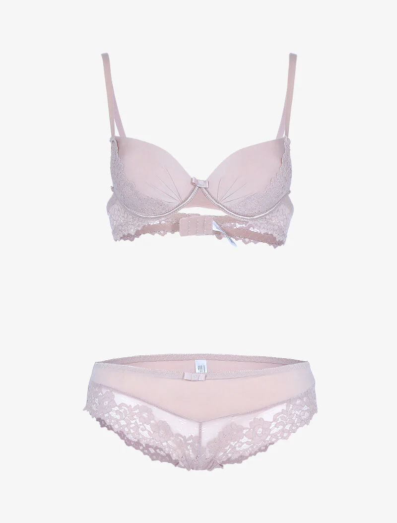 Kanten set met bloemen - taupe