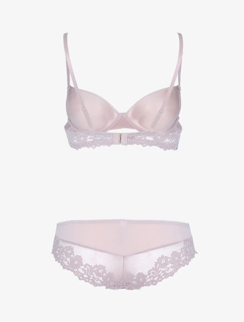 Kanten set met bloemen - taupe - Image 2