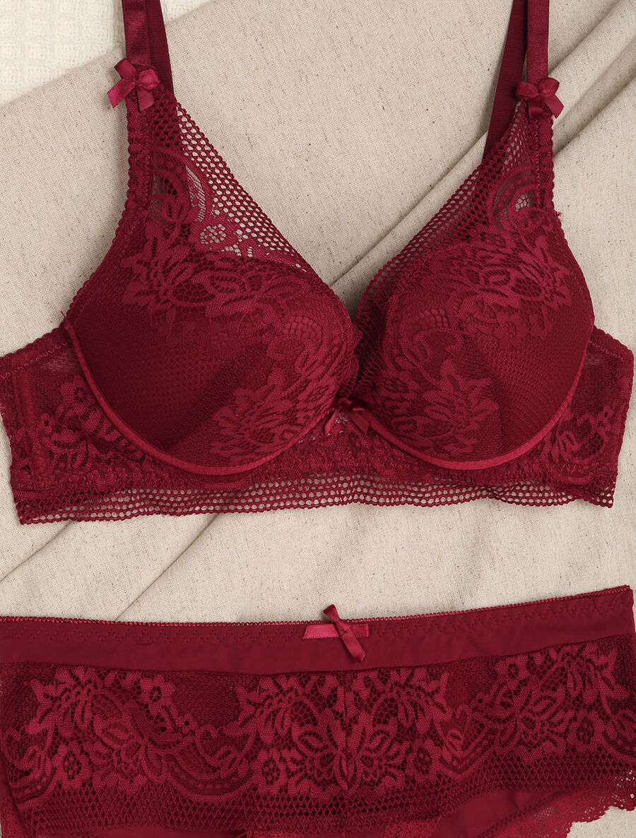 Kanten set met bloemen - Bordeaux - Image 3