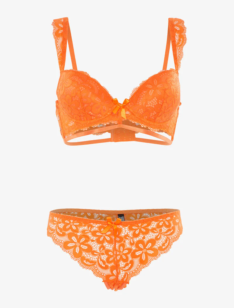 Kantenset met bloemenmotief - oranje