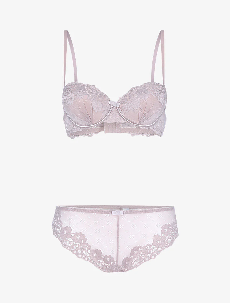 Set in openwork bloemenkant - taupe