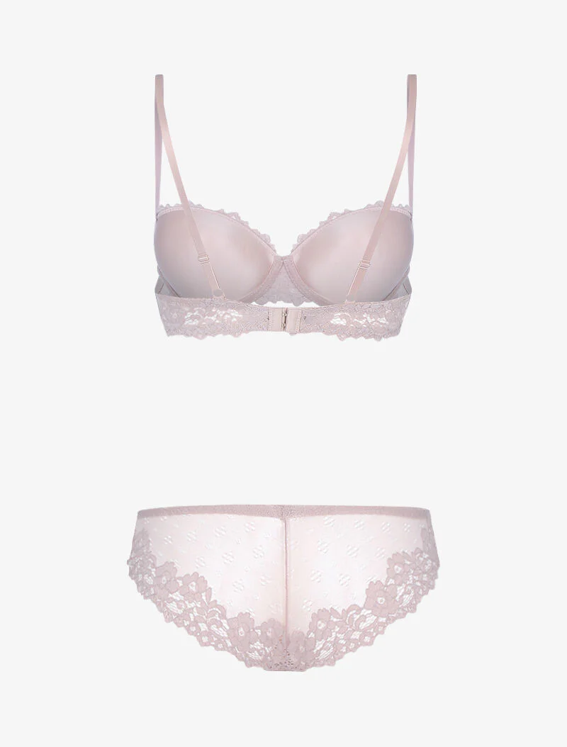 Set in openwork bloemenkant - taupe - Image 2
