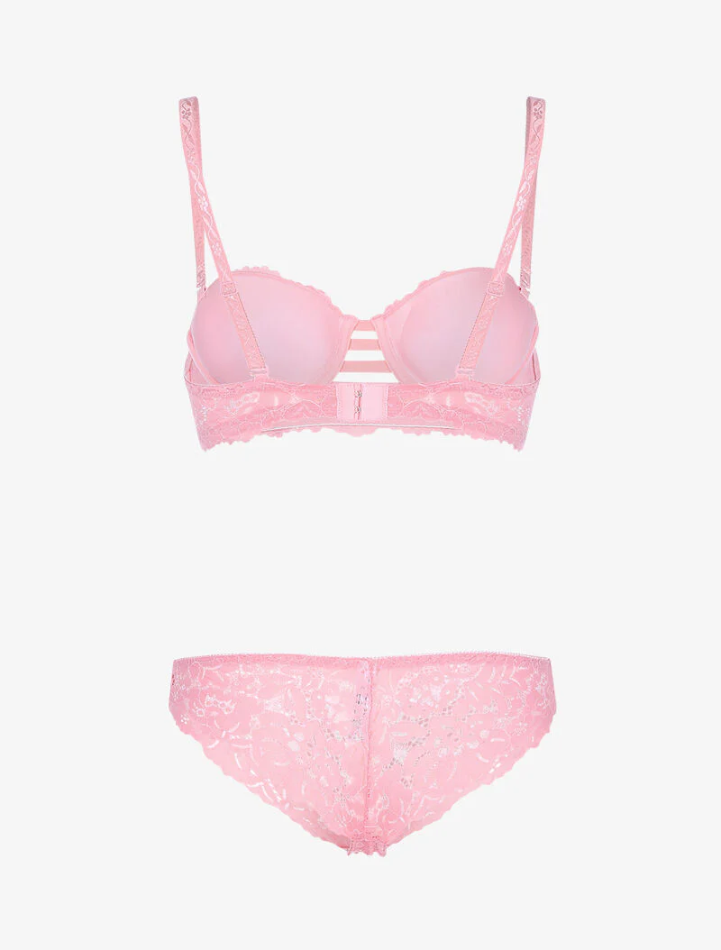 Set met bustier van geschulpte kant en bandjes - roze - Image 2