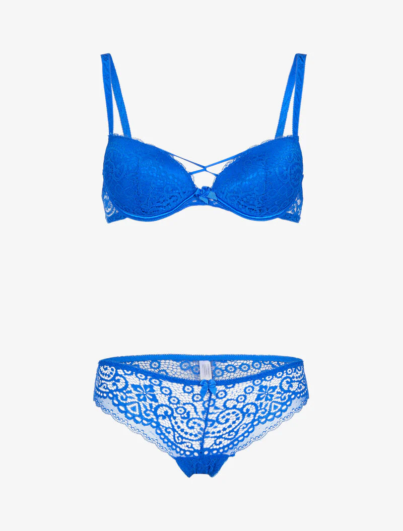 Kantenset met verstrengelde details - elektrisch blauw