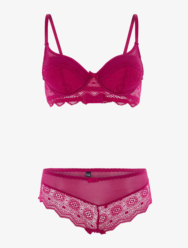 Kant kanten set en slipje - fuchsia