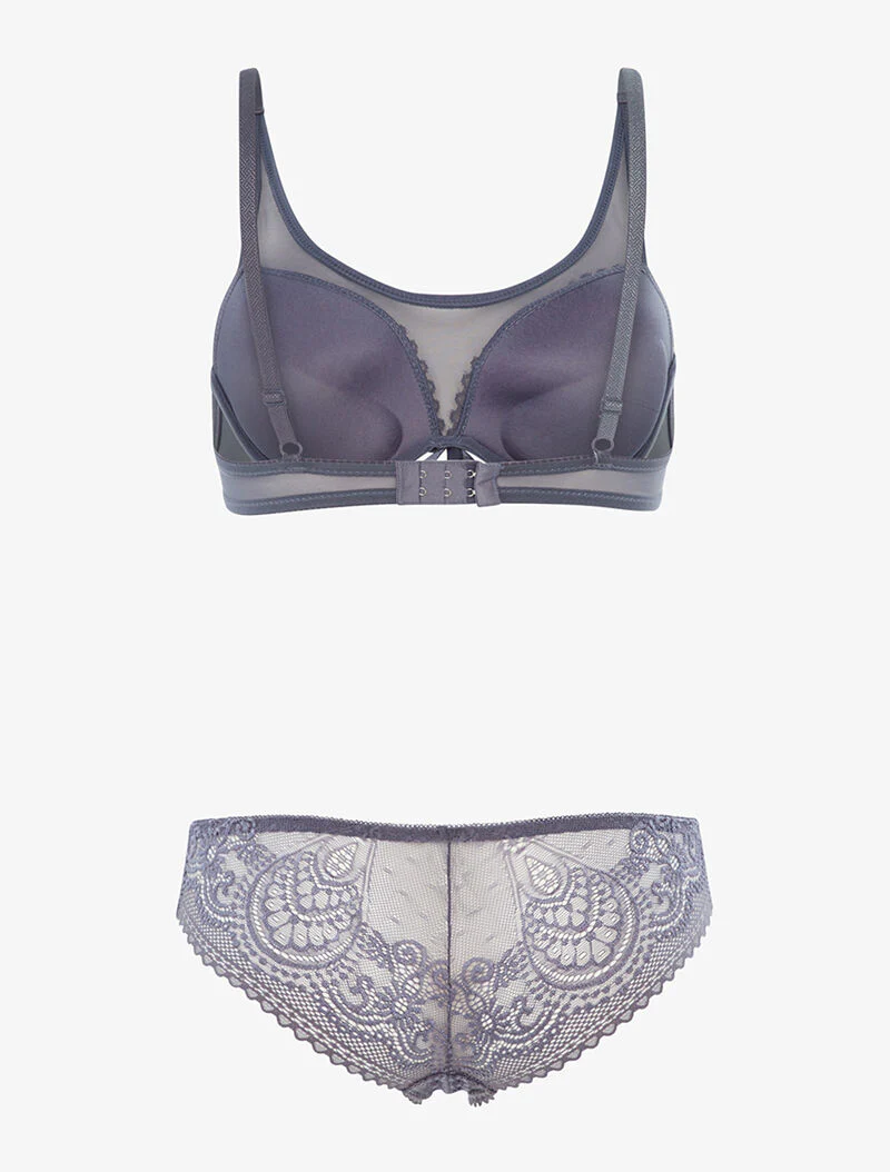 Kant en tule set - blauwgrijs - Image 2
