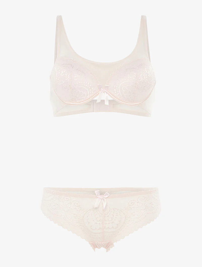 Kant en tule set - lichtroze - roze oranje