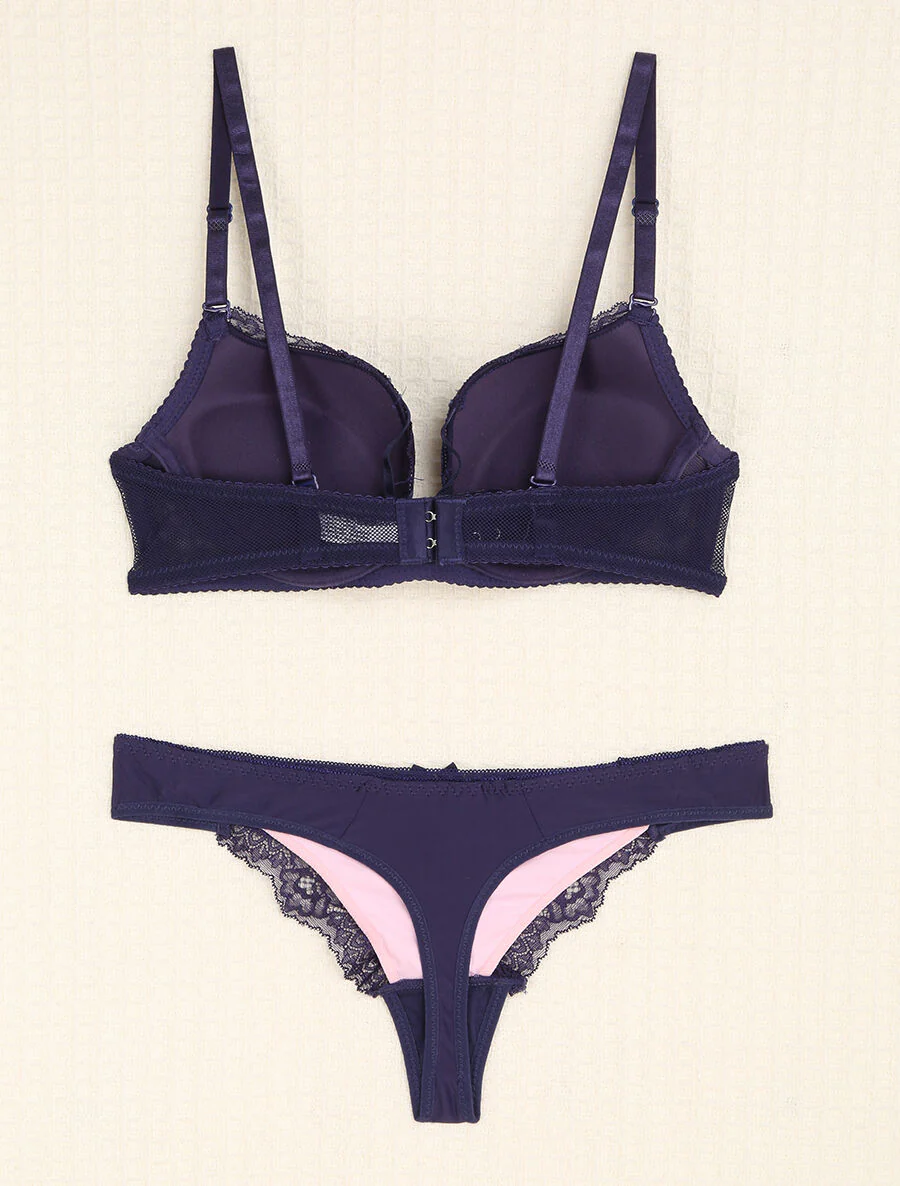 Kant- en tule set met bandjes - Violet/nude - Image 2