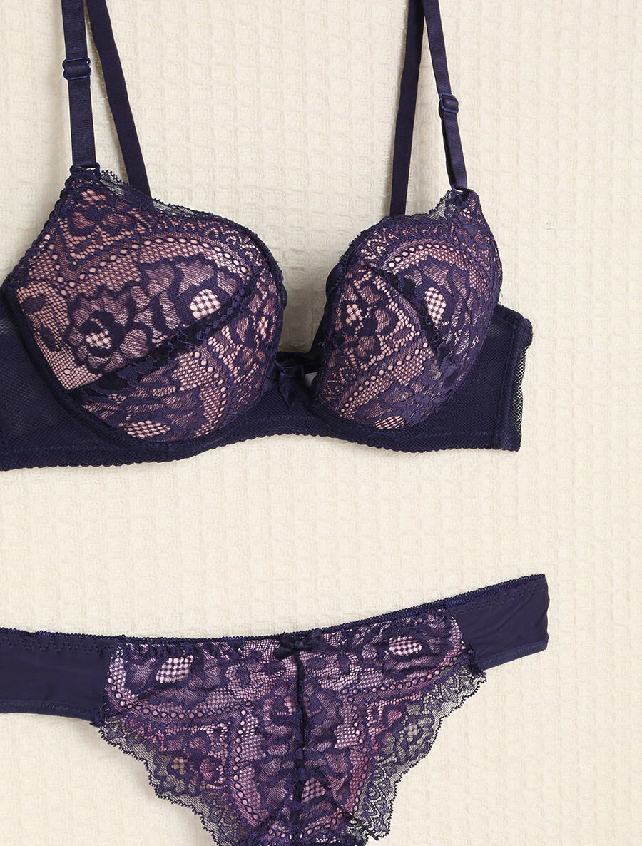 Kant- en tule set met bandjes - Violet/nude - Image 3