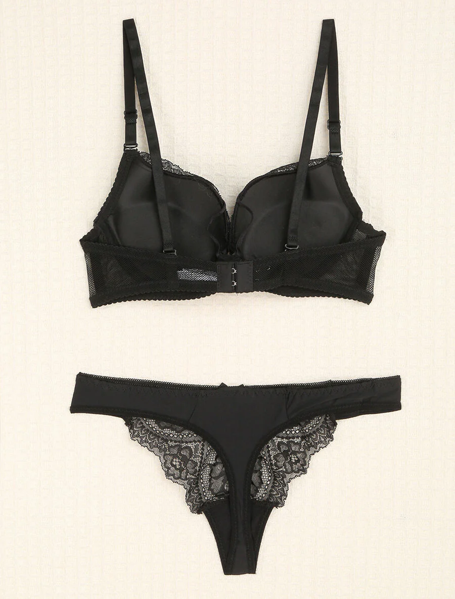 Kant- en tule set met bandjes - Zwart - Image 2