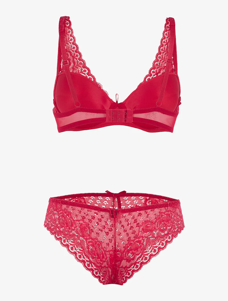 Kantenset met V-hals - rood - Image 2
