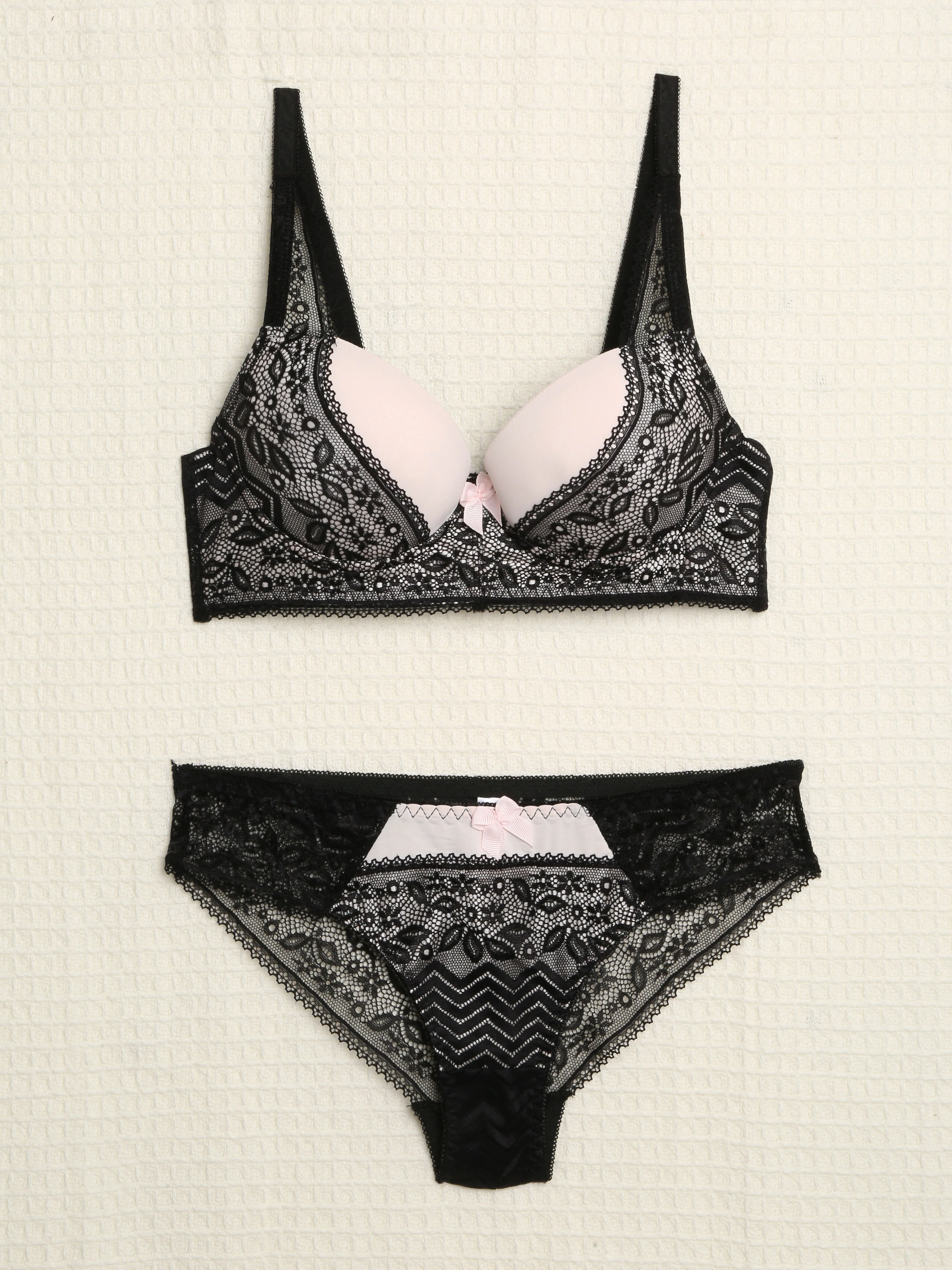 Kant en zigzag set - Zwart/roze