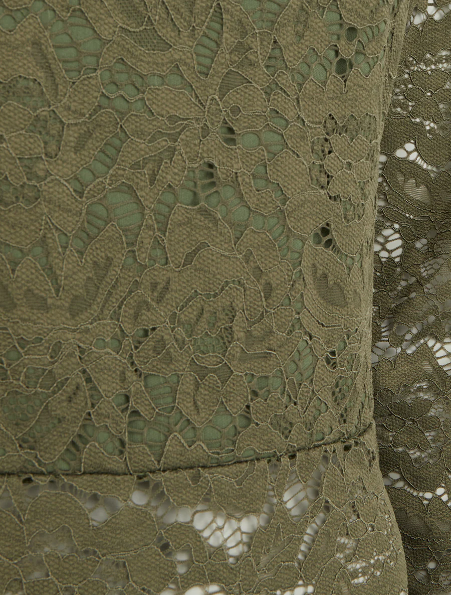Kanten body met lange mouwen - Kaki - Image 3