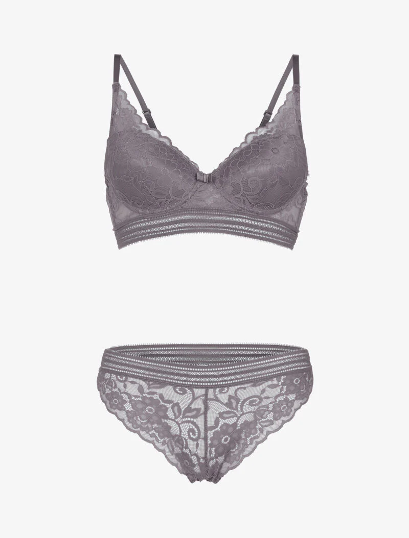 Kanten bustier set met bandjes - donkergrijs